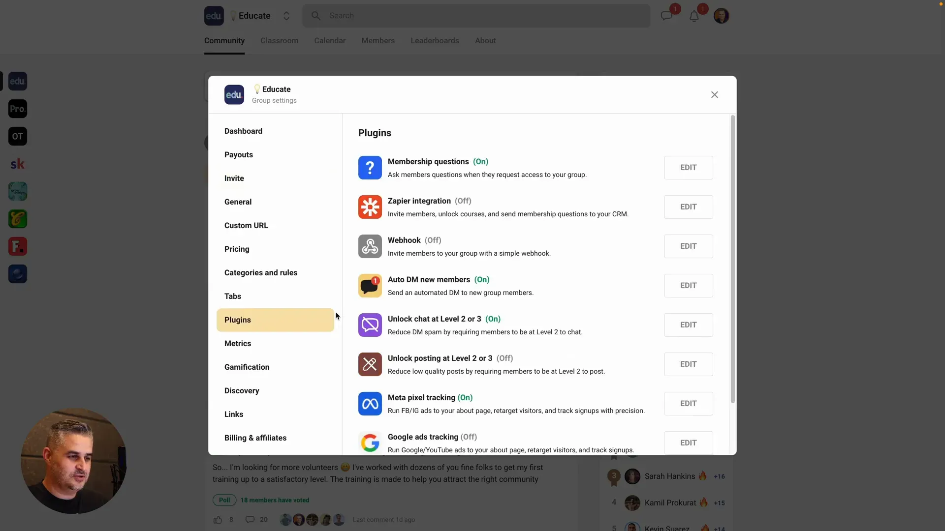 Settings and plugin updates screenshot