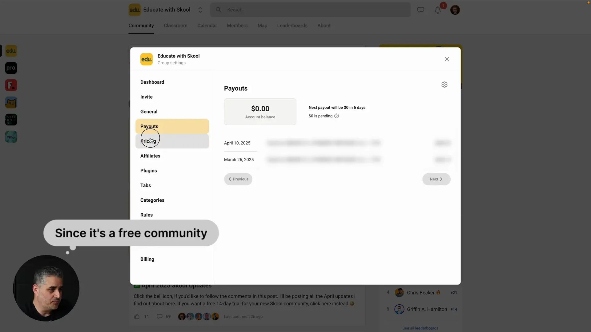 Community pricing options and membership settings in Skool